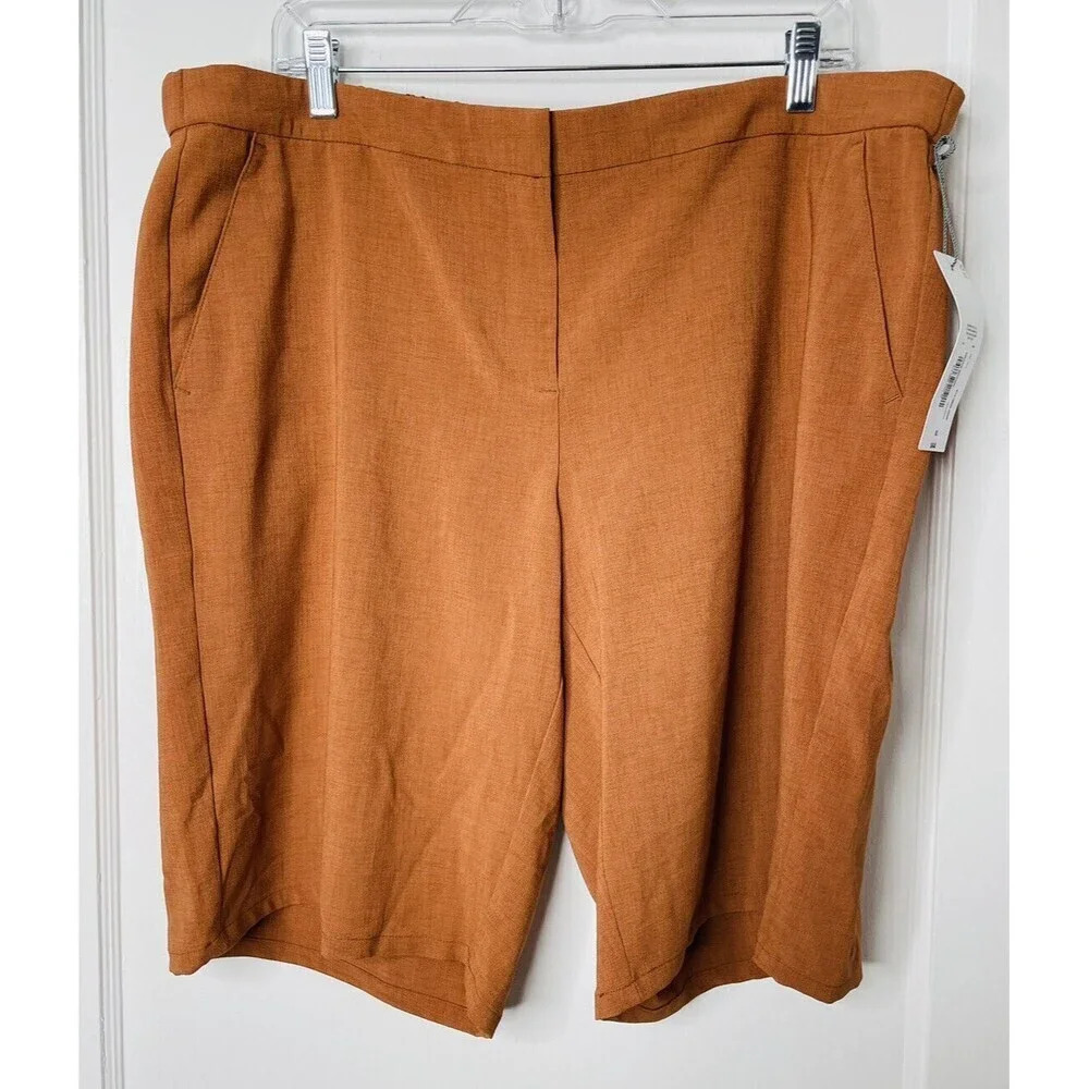 LIZ CLAIBORNE SIERRA BROWN CHINO SHORTS WOMEN'S XL Stretch Zip Fly Pockets NWT